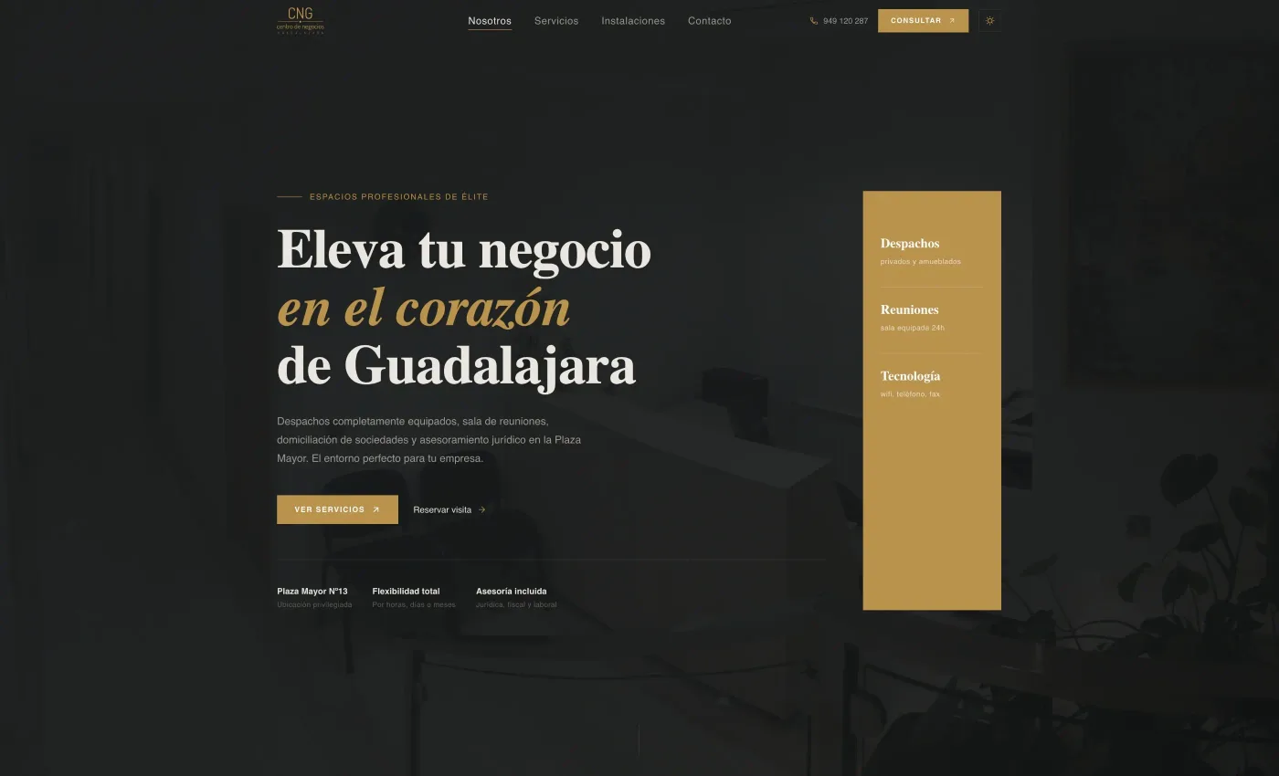 Diseño y maquetación web del Centro de Negocios Guadalajara — espacio de coworking y negocios