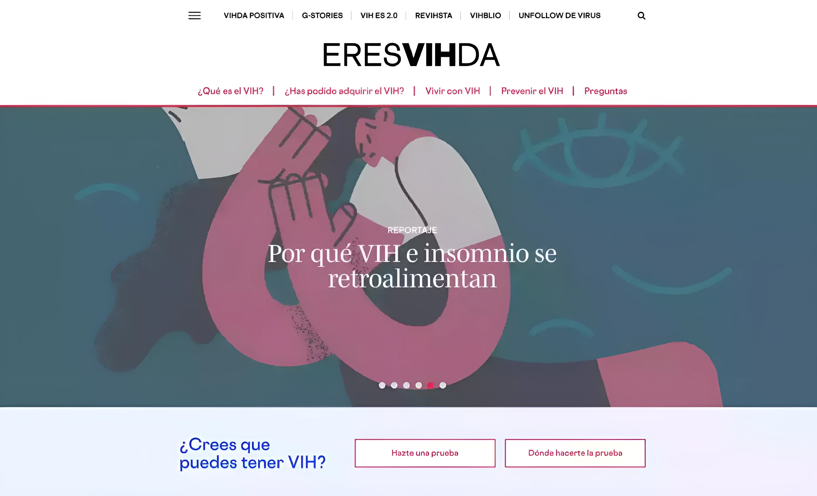 Captura de Eresvihda, web de apoyo y recursos para la comunidad VIH.