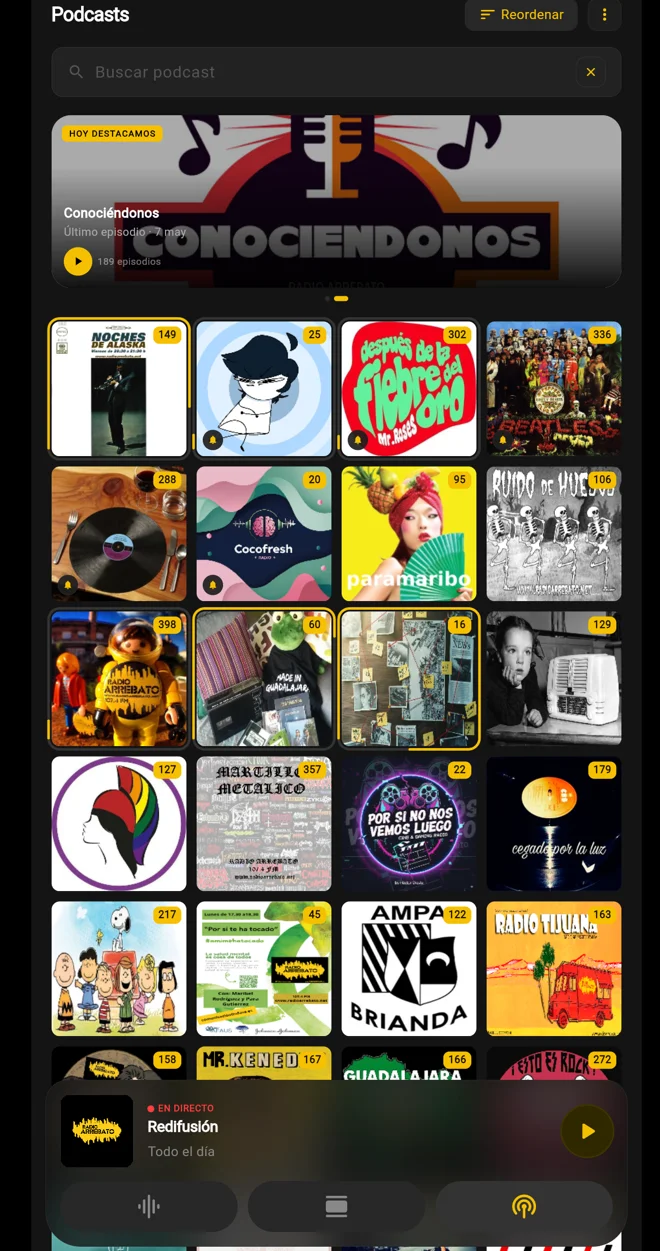Aplicación web Flutter para Radio Arrebato 107.4 FM — noticias, parrilla y podcasts en directo